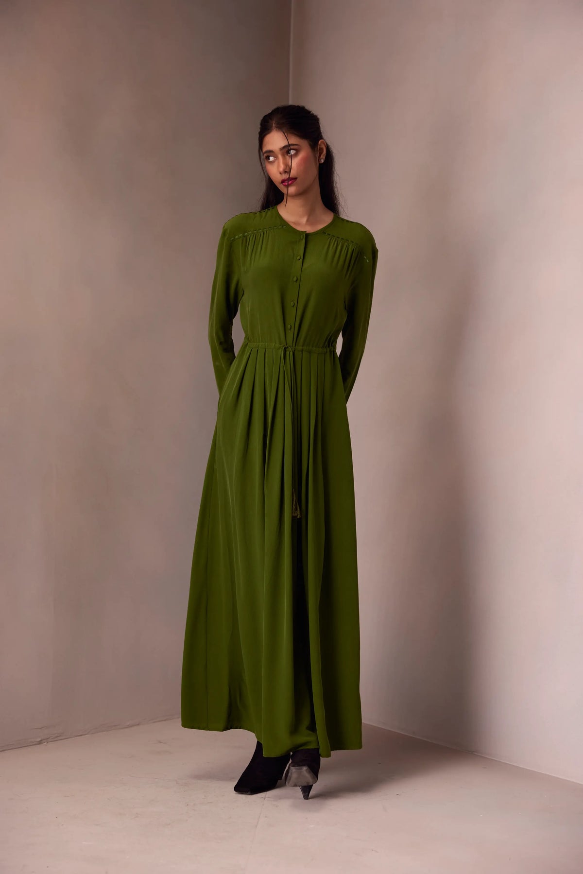 Deeya Midi length Dress In Printed Silk