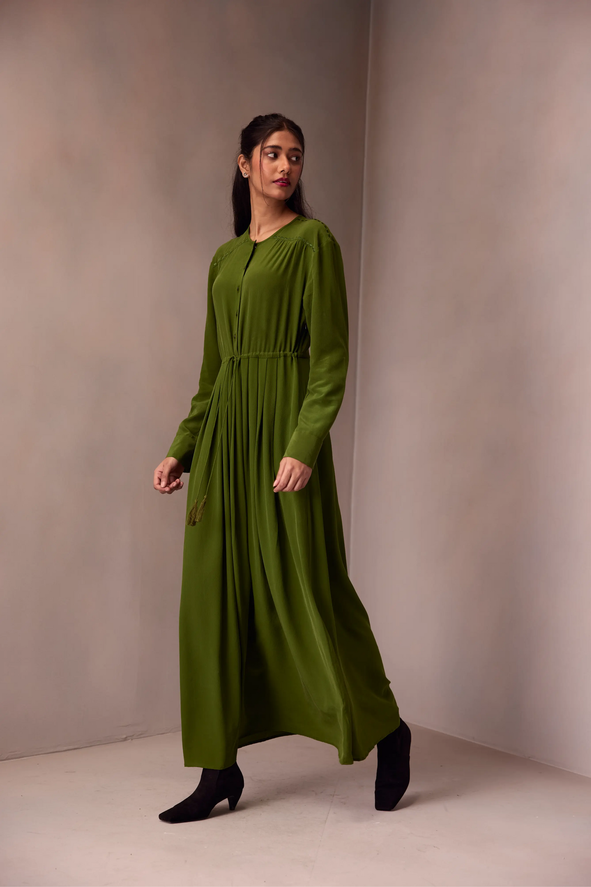 Deeya Midi length Dress In Printed Silk