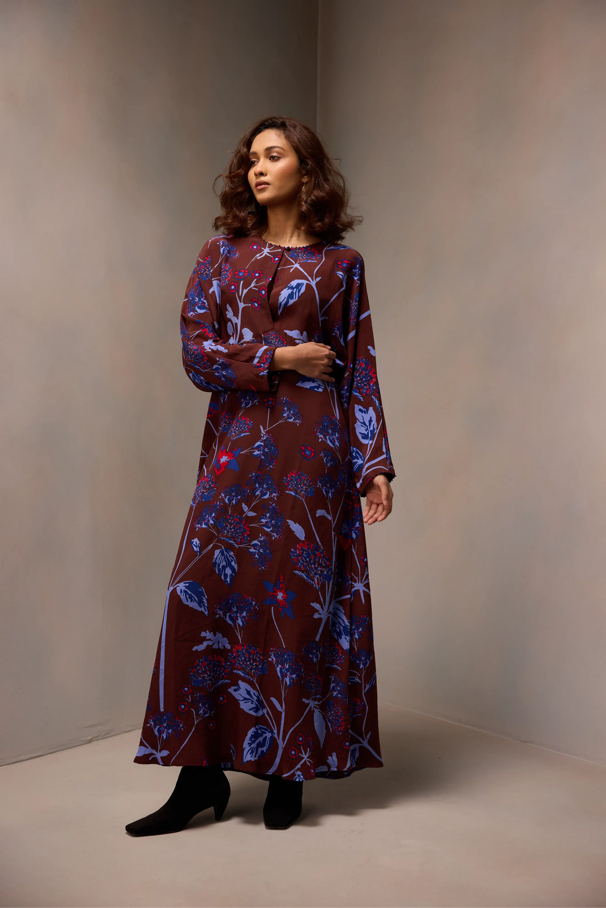 Sevina Dress In  Printed Silk