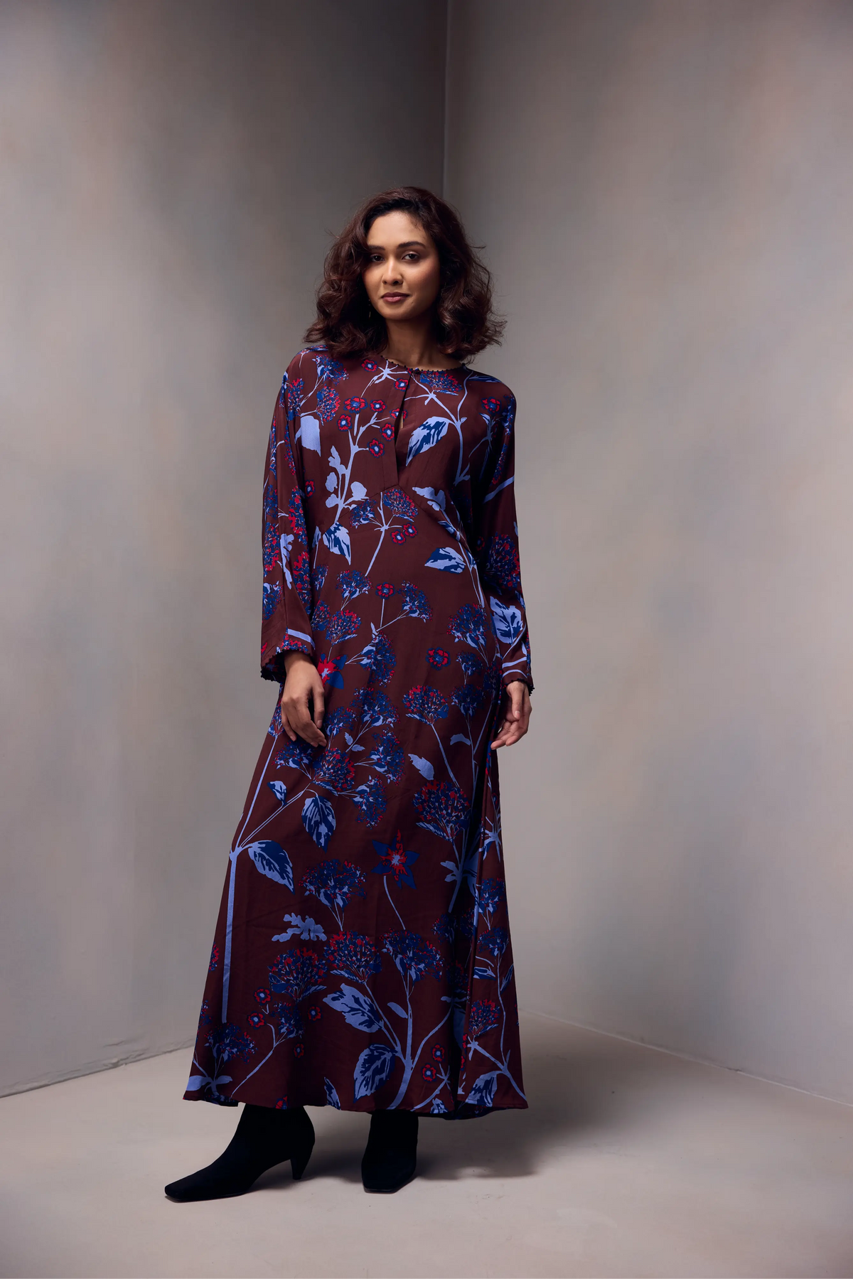 Sevina Dress In  Printed Silk