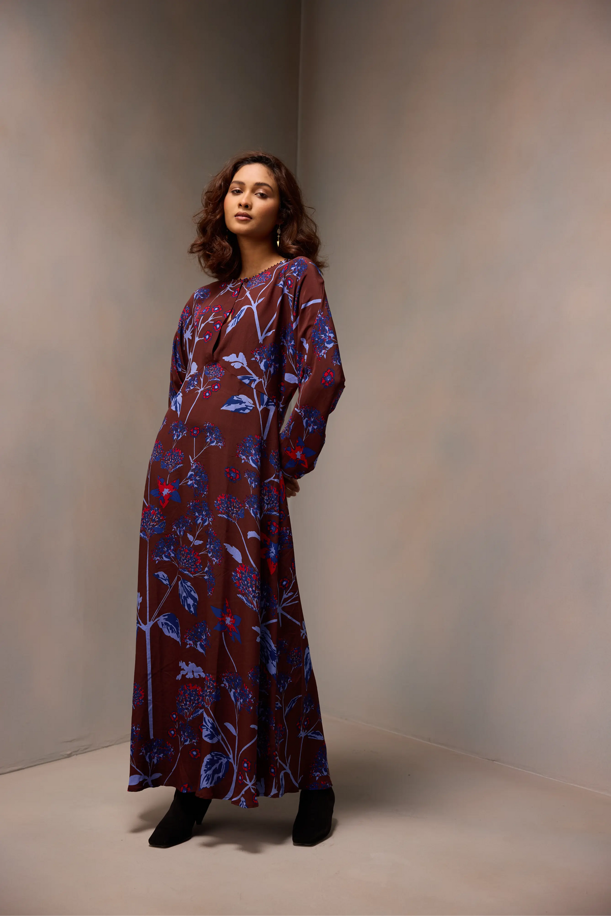 Sevina Dress In  Printed Silk