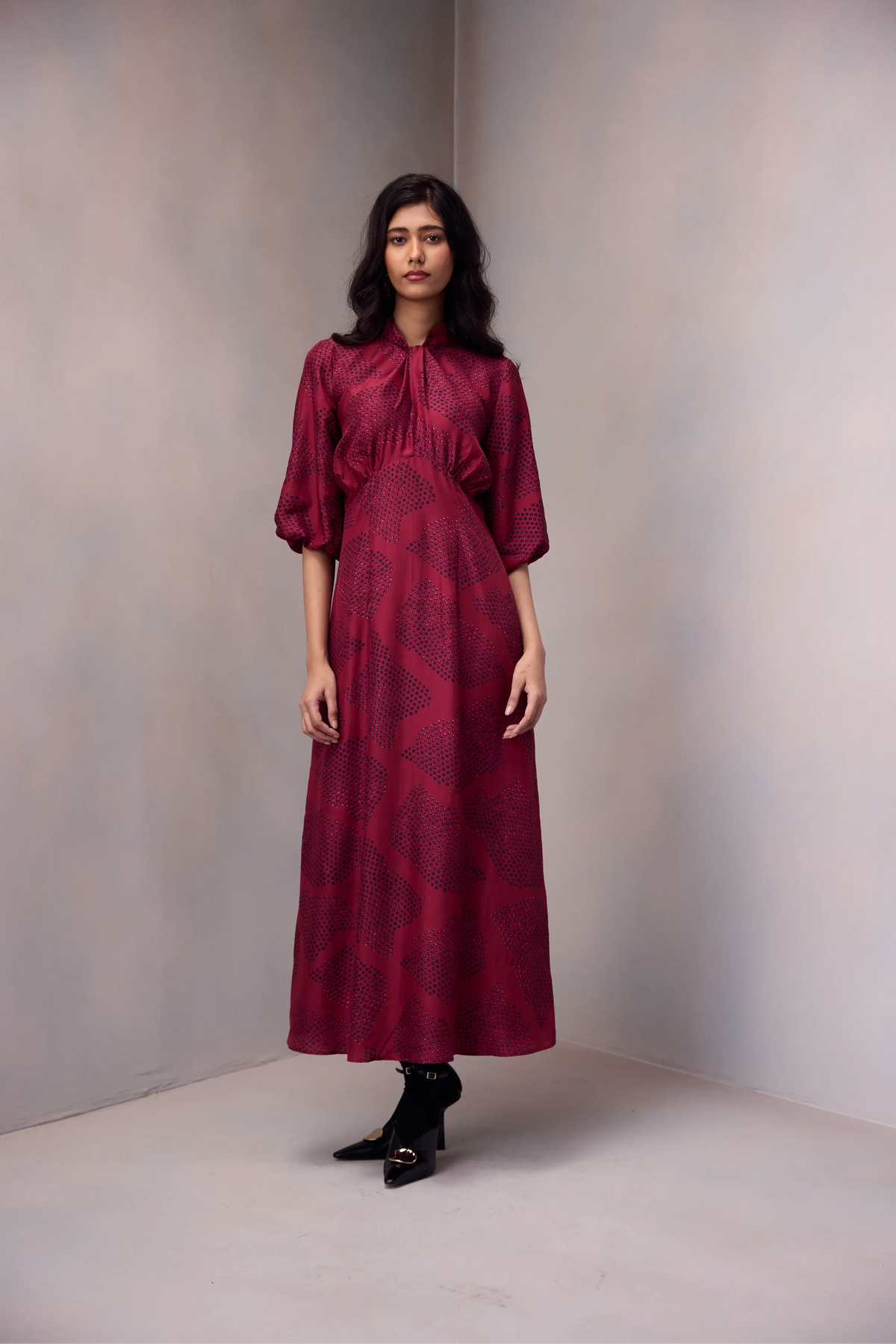Nikita Dress Long in Printed Silk