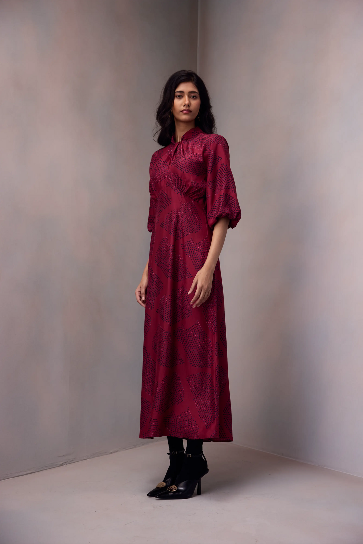 Nikita Dress Long in Printed Silk
