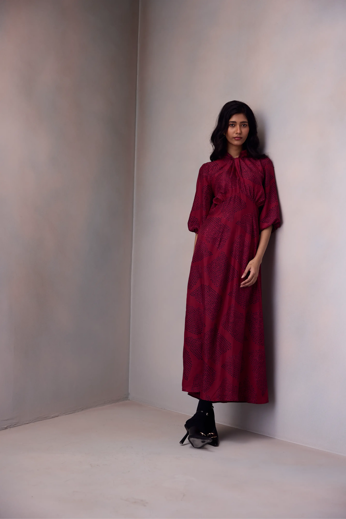 Nikita Dress Long in Printed Silk