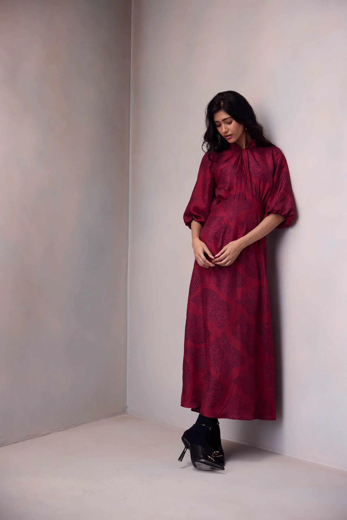Nikita Dress Long in Printed Silk