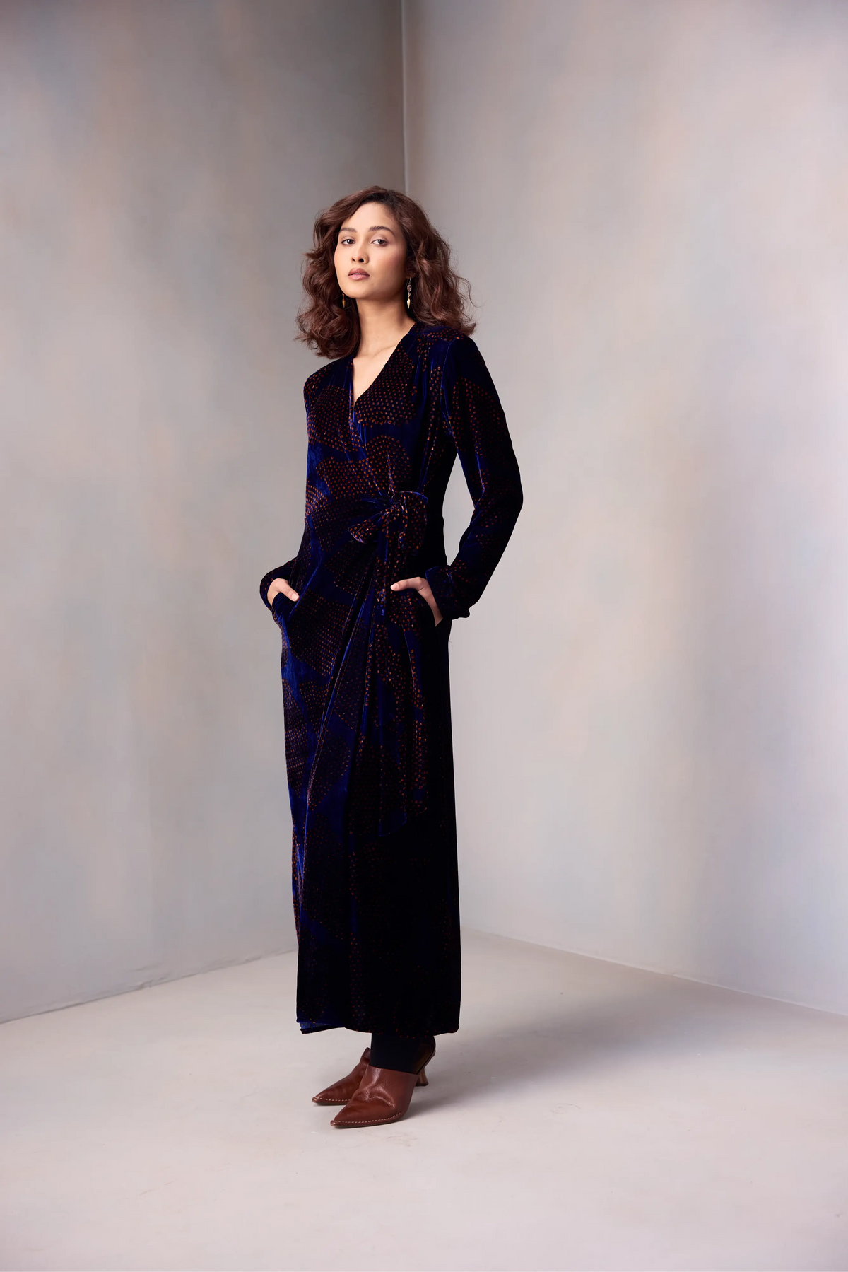 Clara Wrap Dress In Printed Silk Velvet