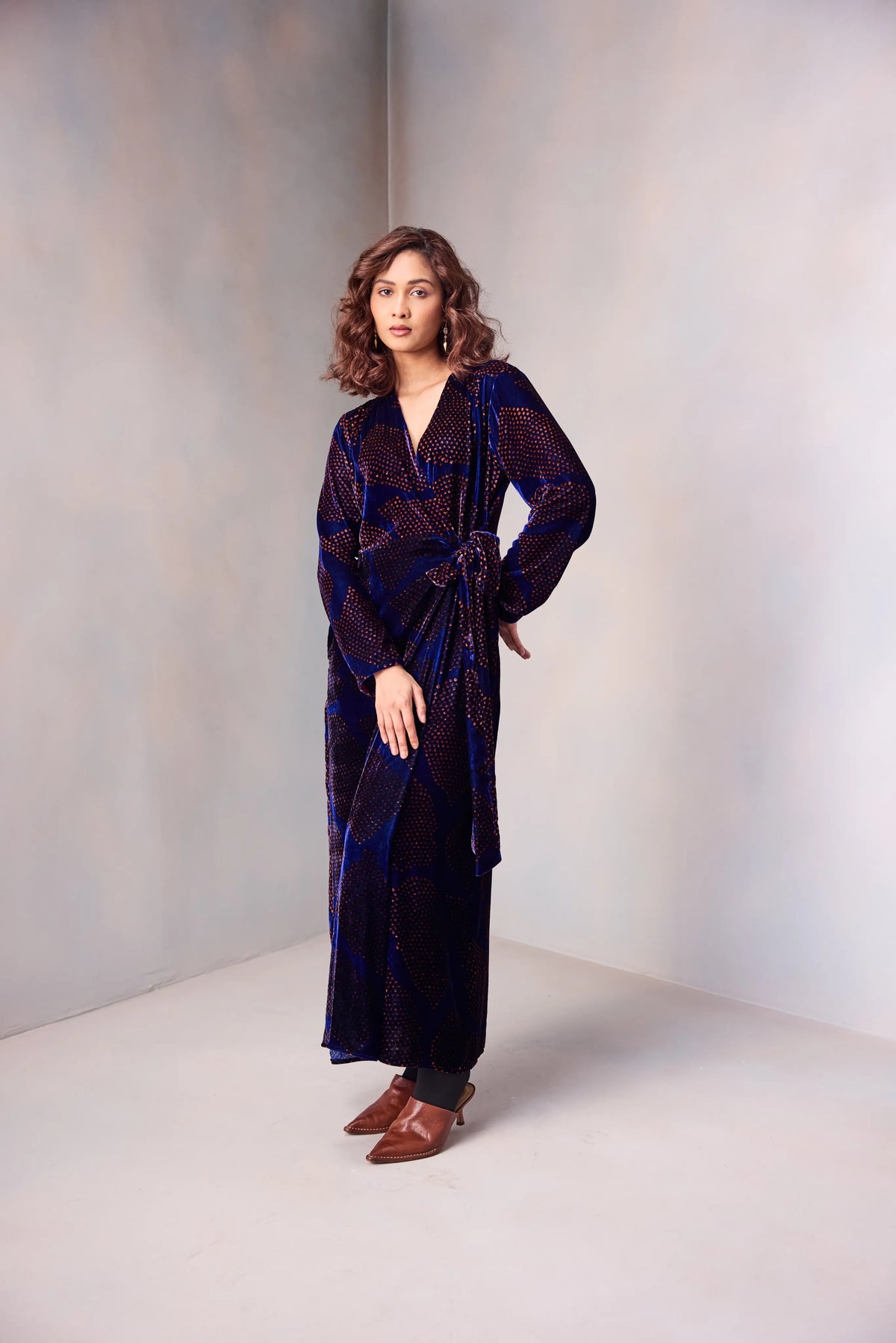 Clara Wrap Dress In Printed Silk Velvet