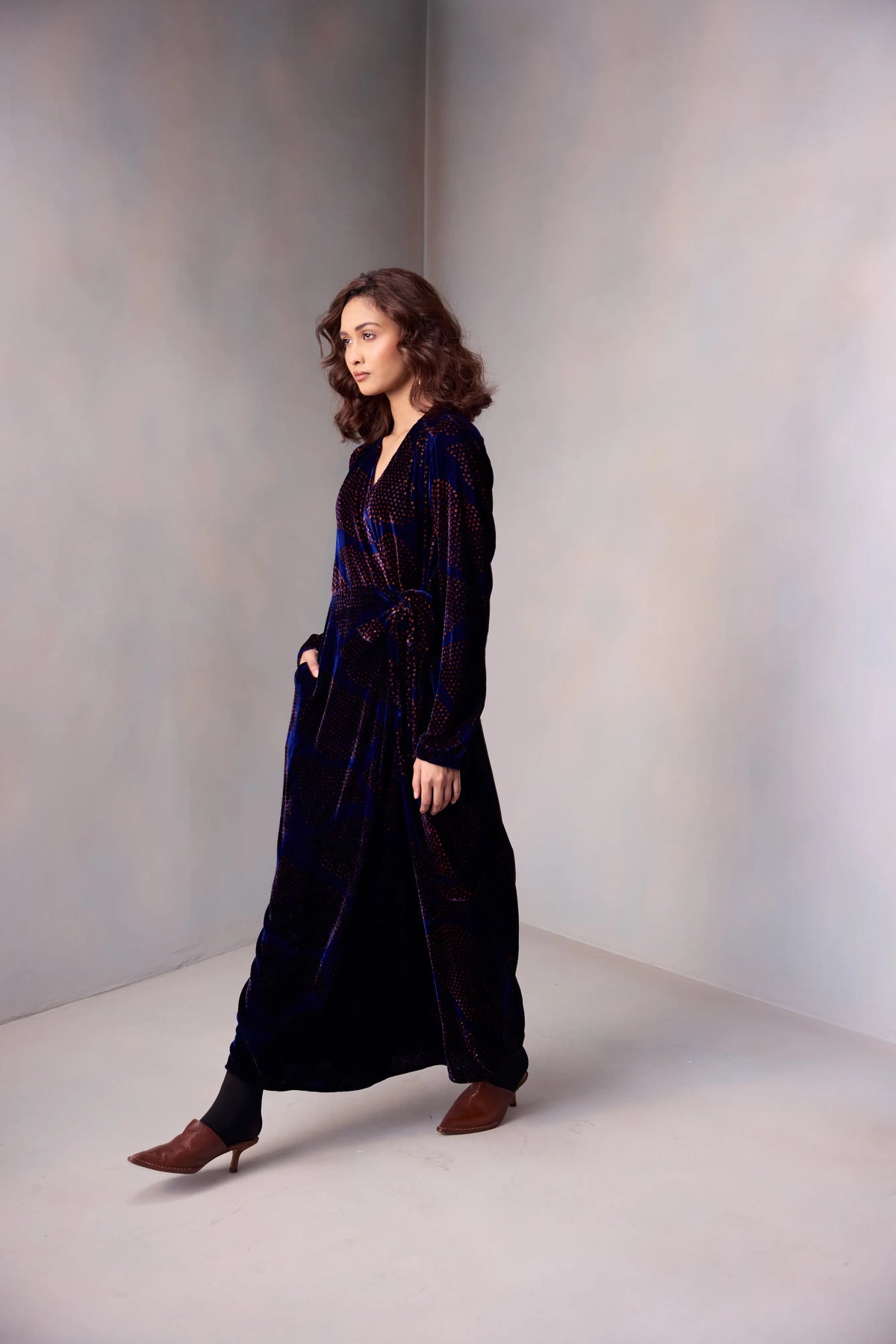 Clara Wrap Dress In Printed Silk Velvet