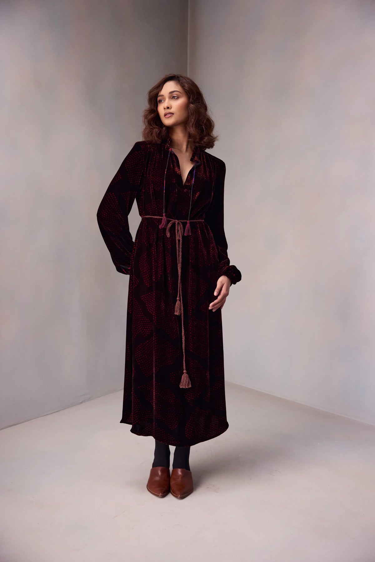 Silvia Shirt Dress In Printed Velvet