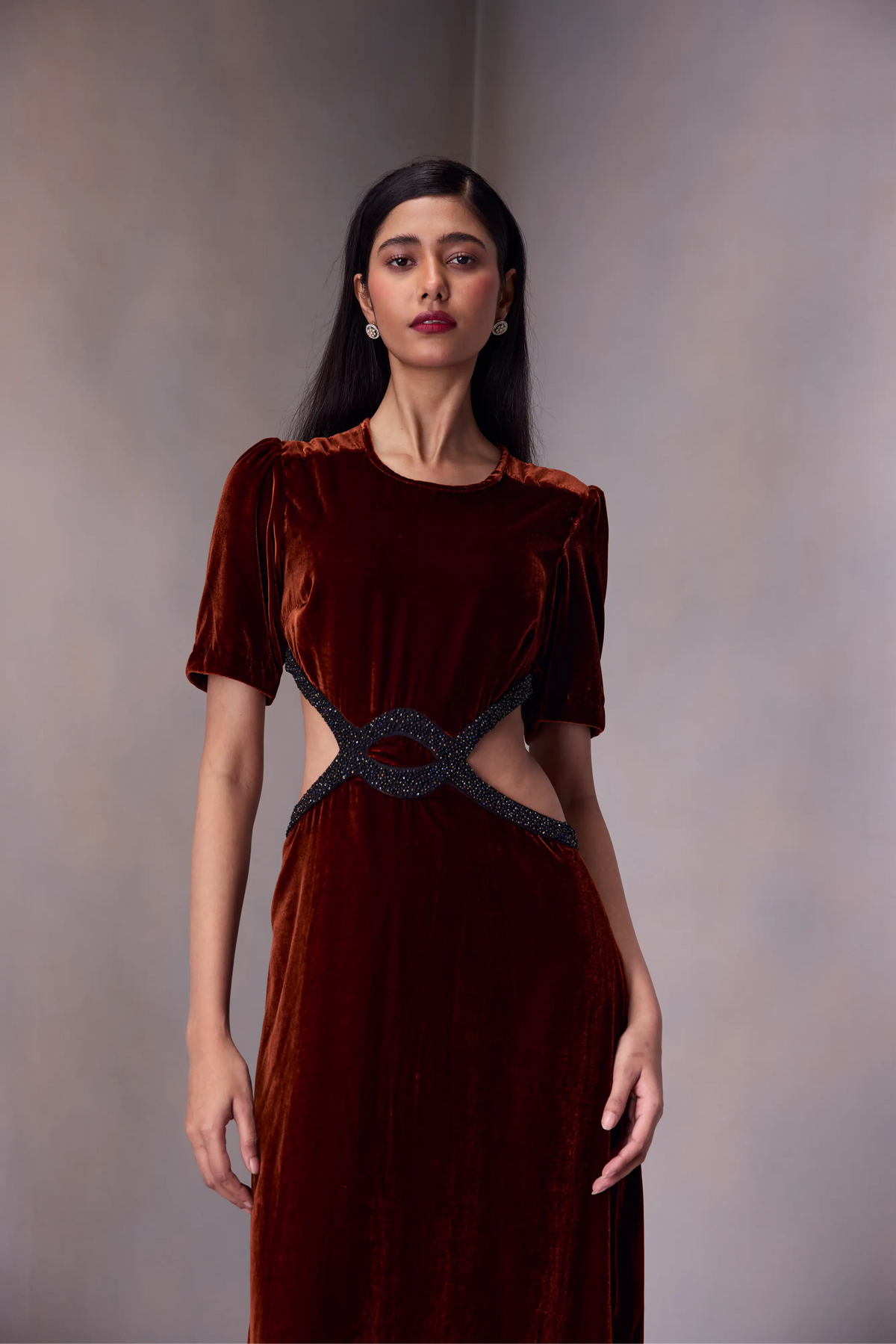 Milee Evening Dress In Printed Velvet