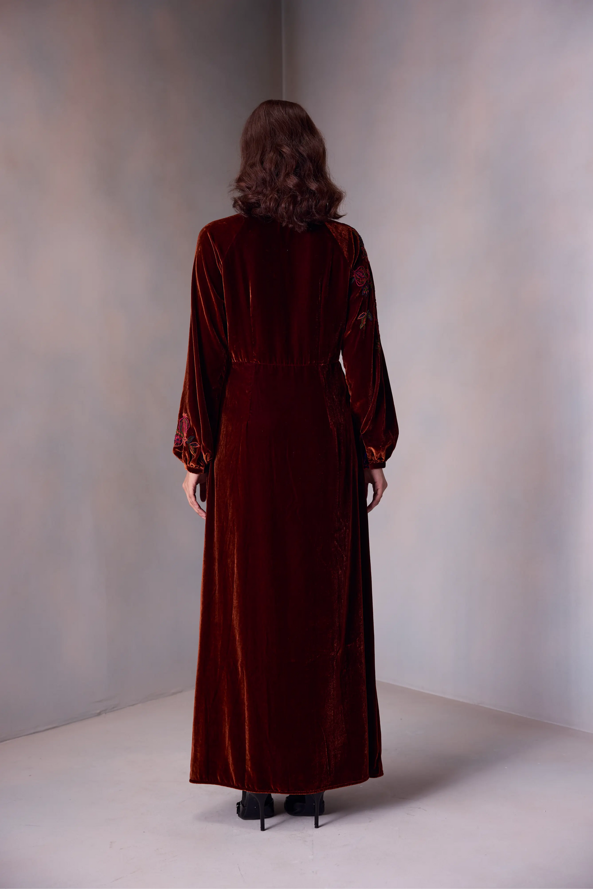 Veena Dress In Silk Velvet Pomegranate Emroidery