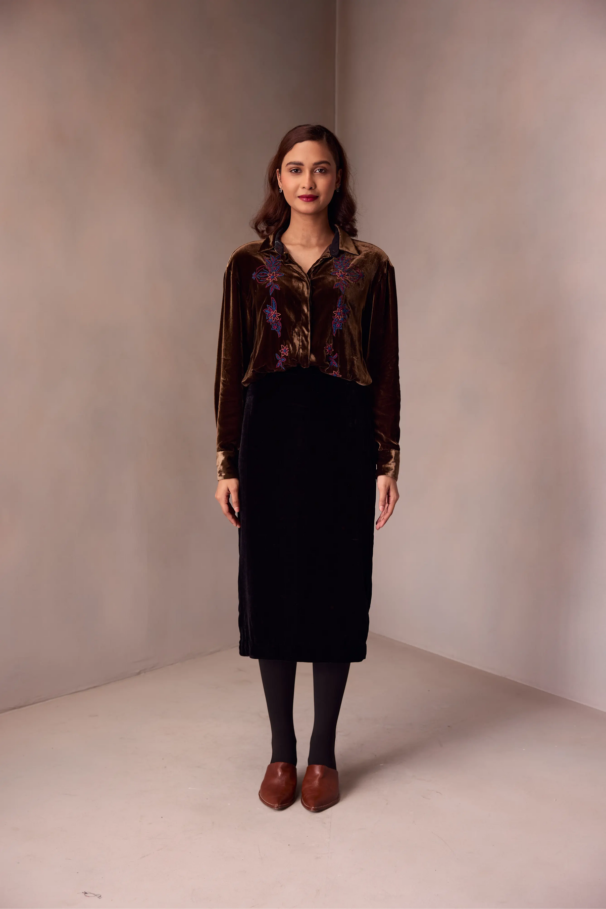 Yashika Blouse In Silk Velvet With  Pomegranate Embroidery