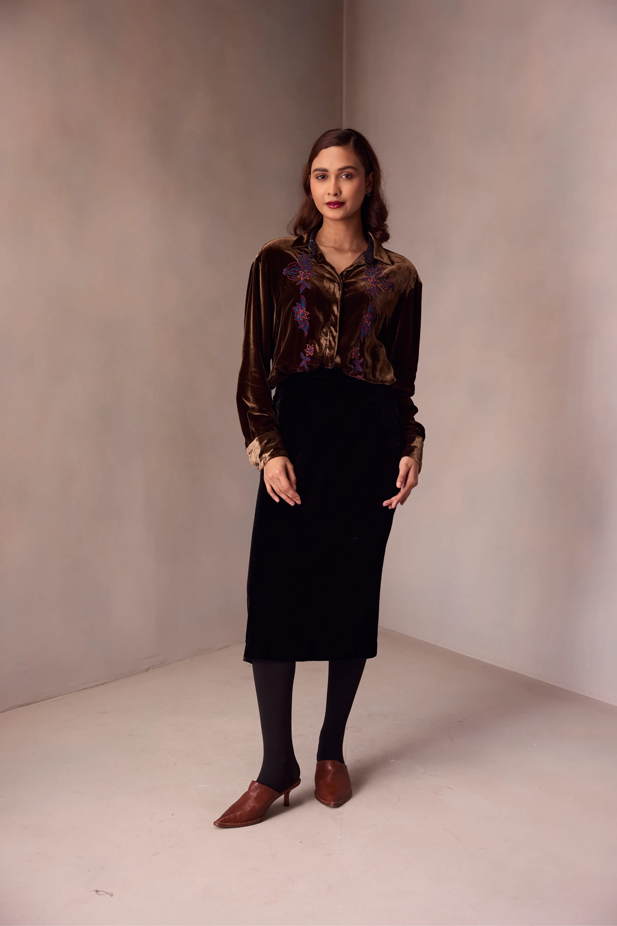 Yashika Blouse In Silk Velvet With  Pomegranate Embroidery