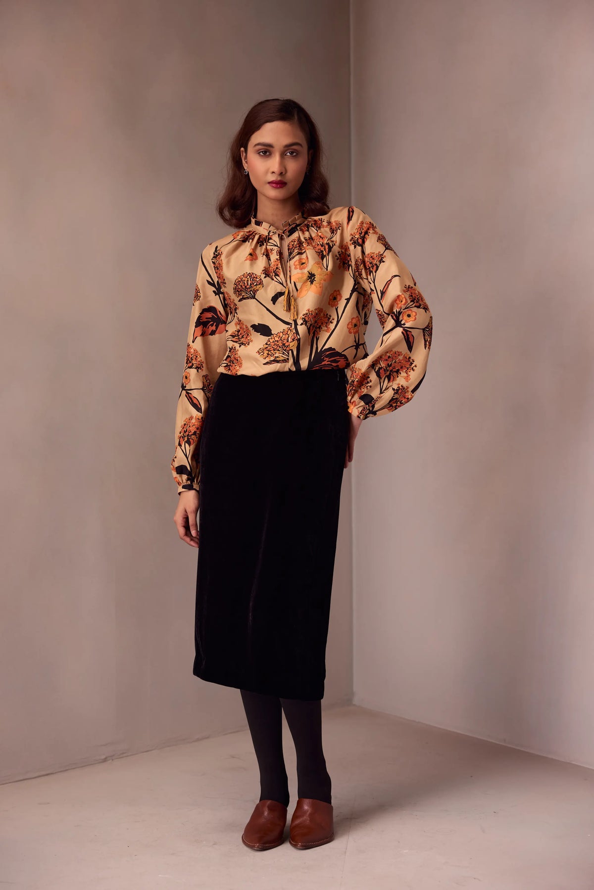 Silvia Blouse In  Printed Silk
