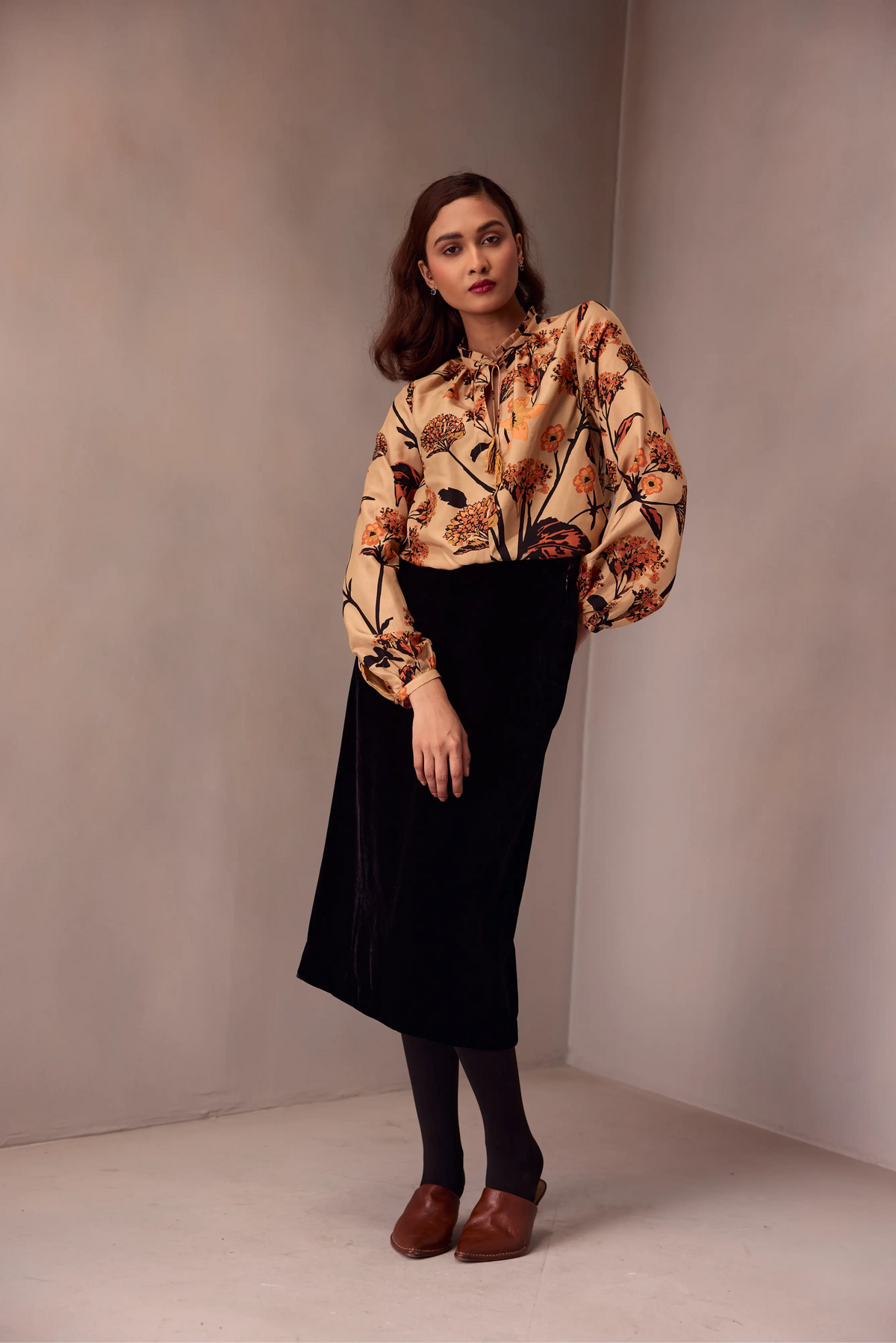 Silvia Blouse In  Printed Silk