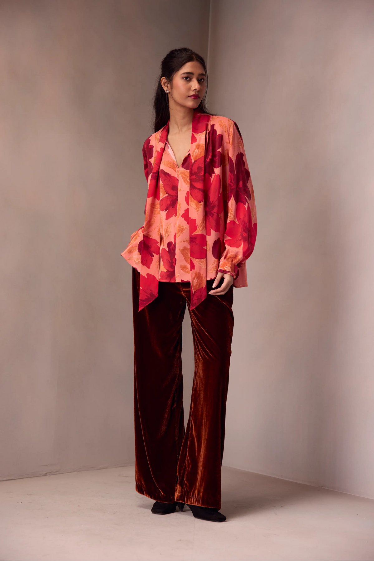 Tie Blouse In  Printed Silk