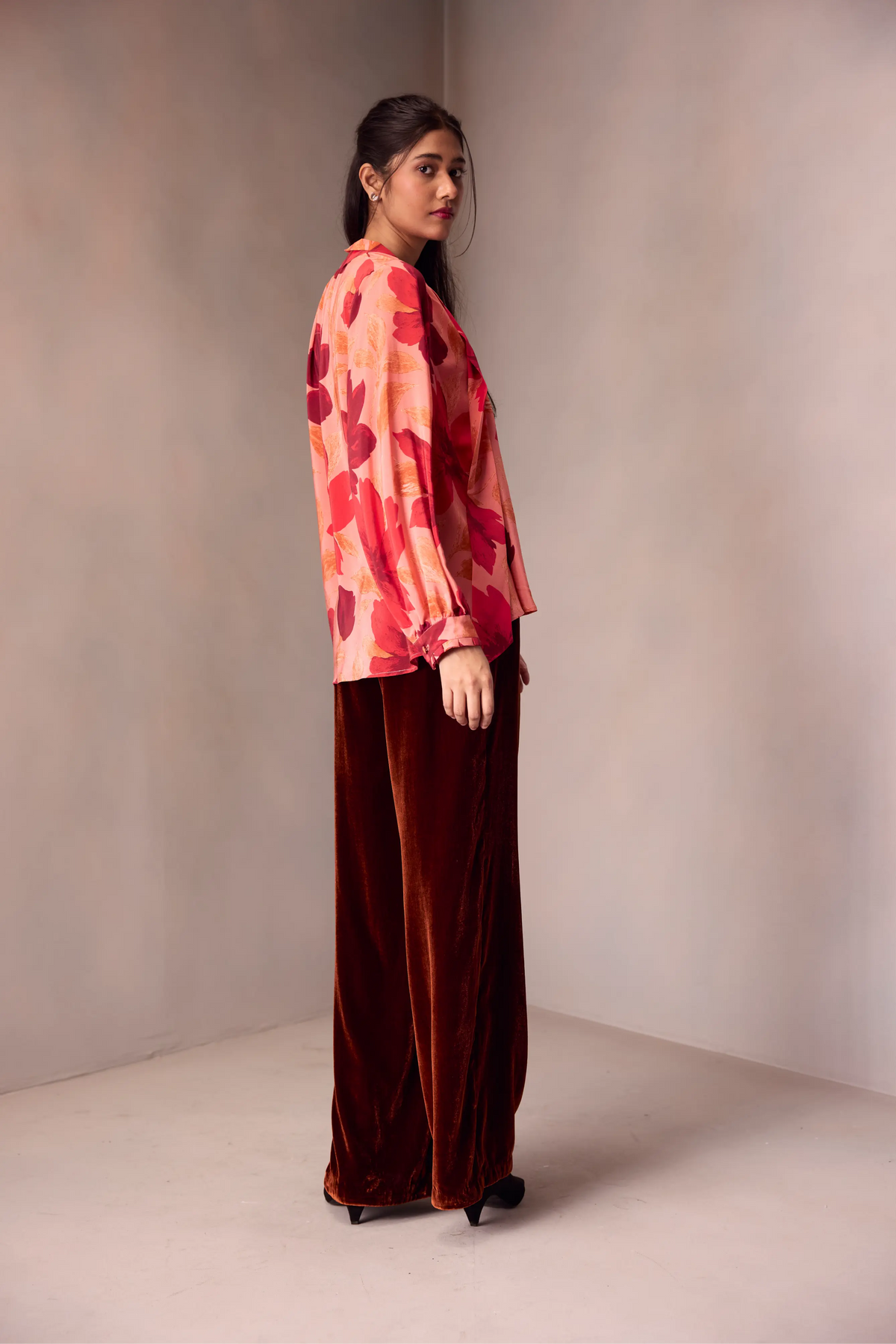 Tie Blouse In  Printed Silk