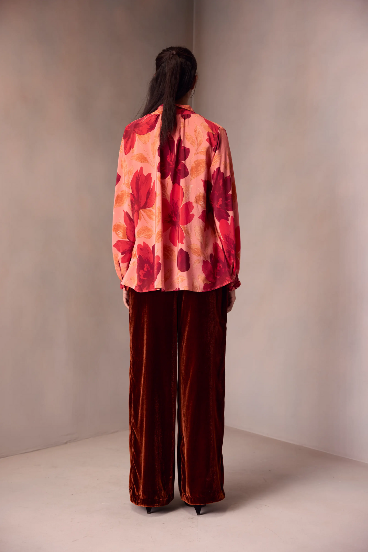 Tie Blouse In  Printed Silk
