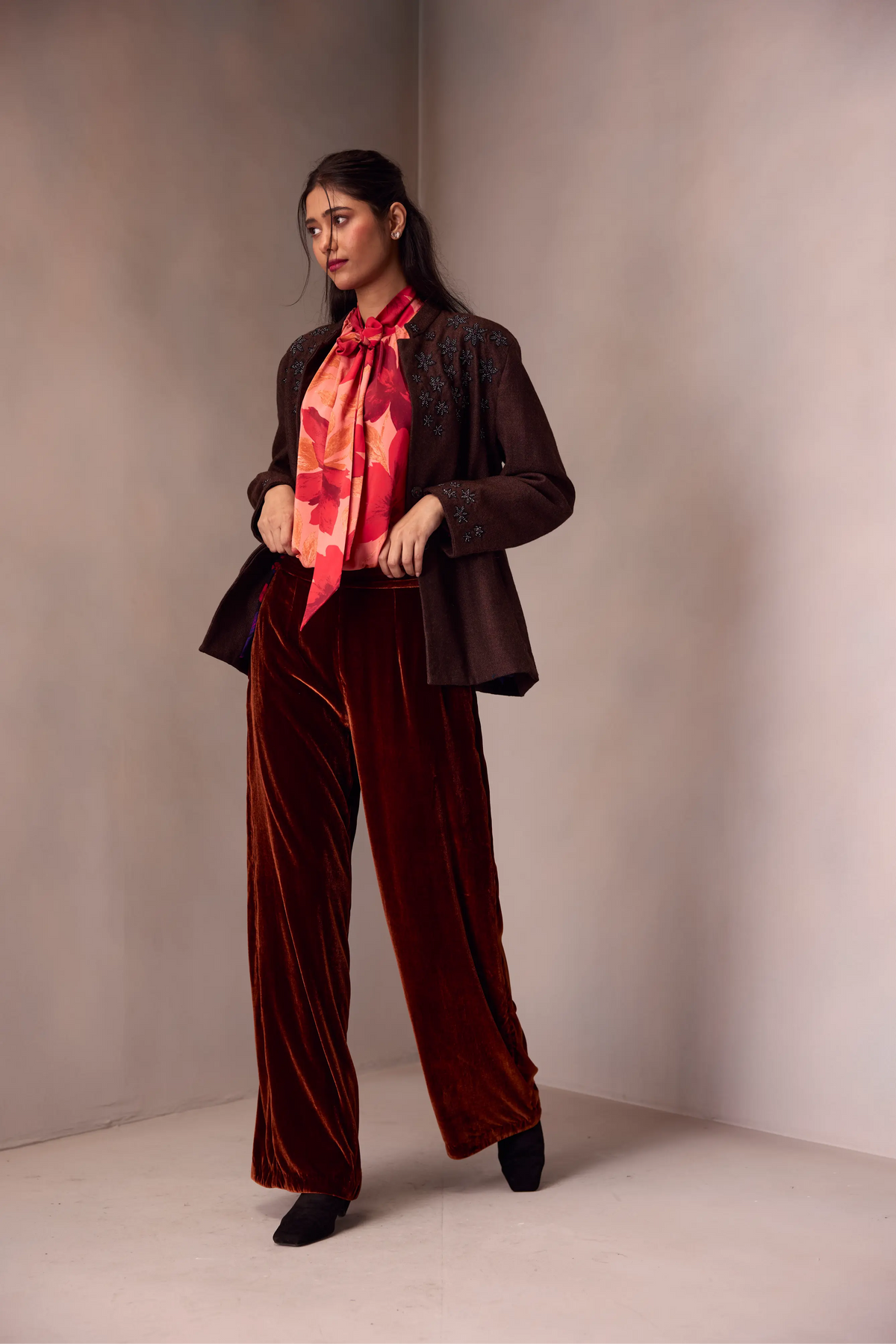 Sameera Jacket In Merino Wool With Flowers Embroidery