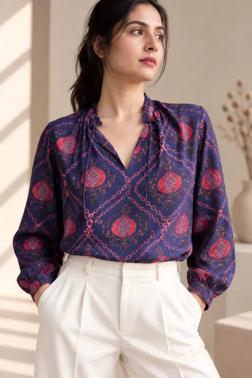 Silvia Blouse In  Printed Silk